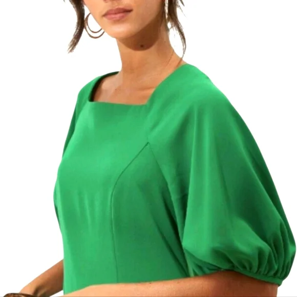 Banana Republic Green Sheath Dress With Bishop Sleeves Size S - Picture 4 of 11